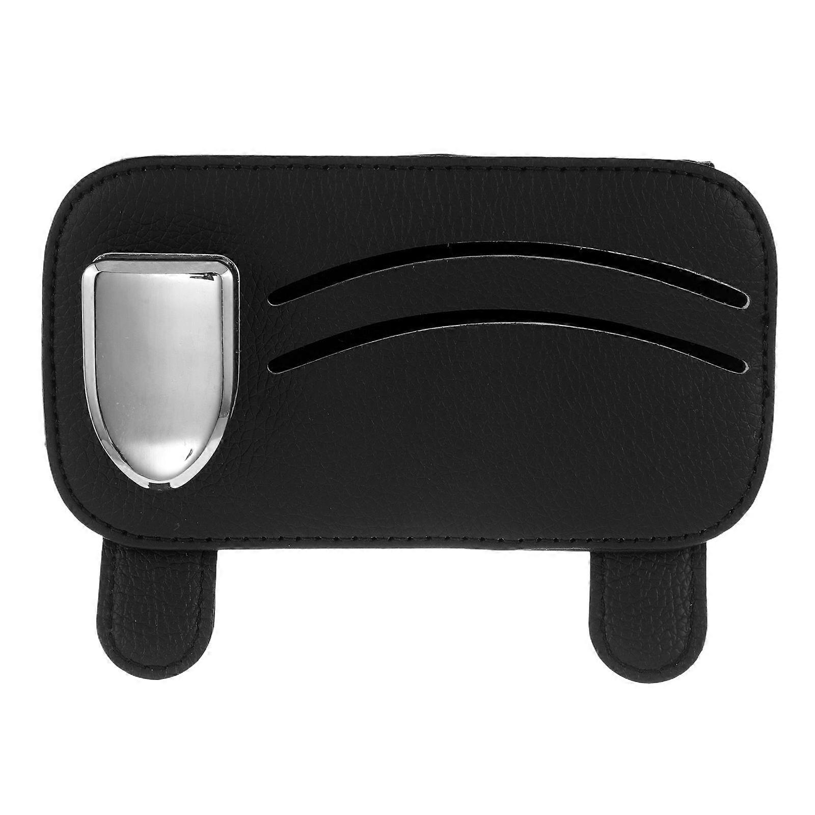 Black Car Visor Organizer with Sunglasses Holder Clip Multifunctional PU Storage for Car Use Spacesaving Wide Compatibility