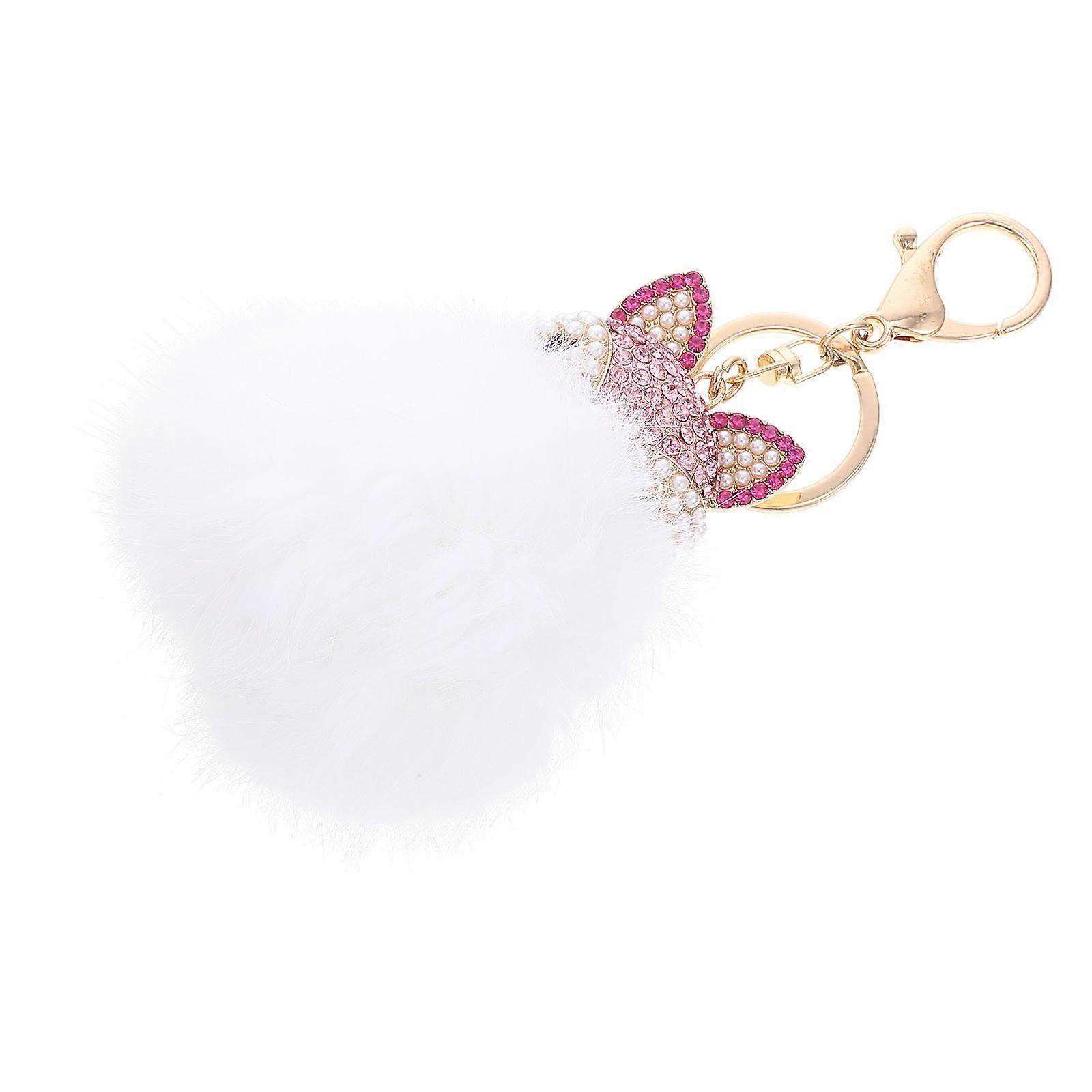 Decorative Keychain Plush Ball for Employee Welfare White Material Plush and Zinc Alloy 1Set