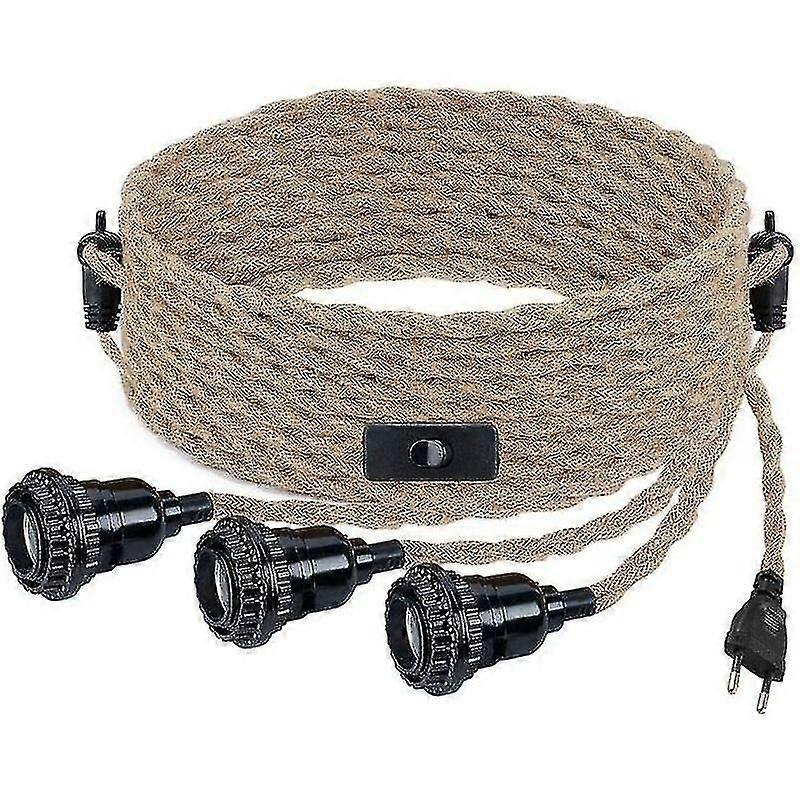 DIY pendant light with hemp rope, textile cable, hanging lamp 3E27 with switch and plug, retro lamp 9 meters of cable, lamp for dining table, cafe, li