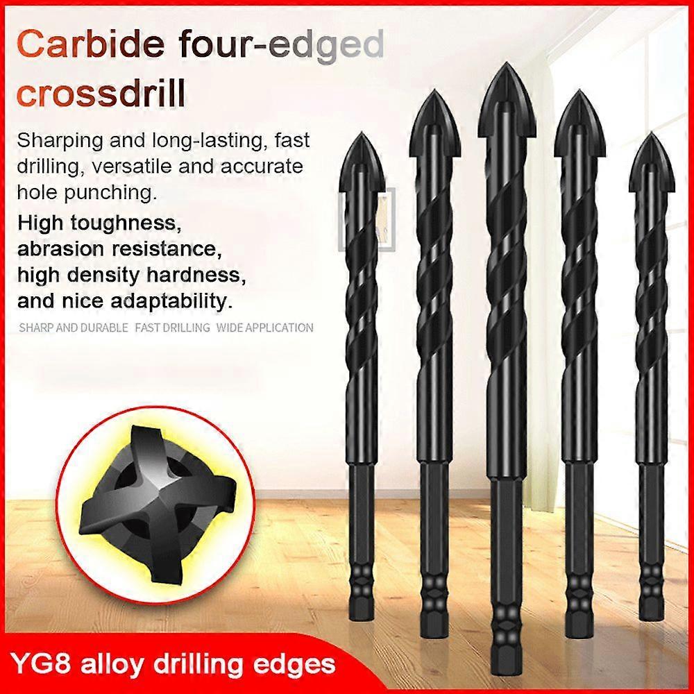 10PCS YG8 Carbide Four-edged Crossdrill Bit Set Marble Ceramic Tile Wall Brick Holes Drilling Accessory Wet-and-dry Dual Use Hole Punching Tool