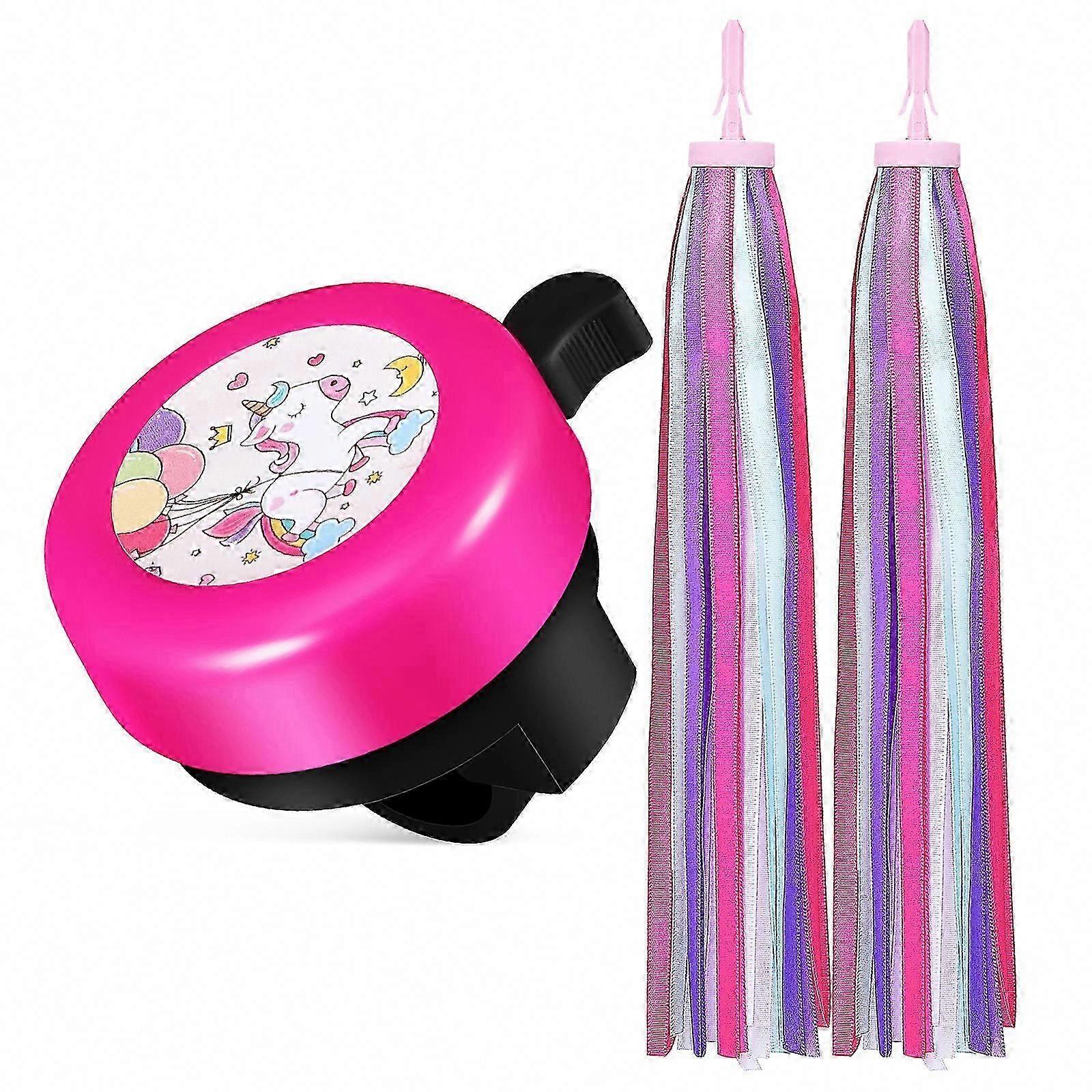 Clopot de bicicletă unicorn cu panglici - Clopot de bicicletă drăguț puternic pentru scutere, 1 set