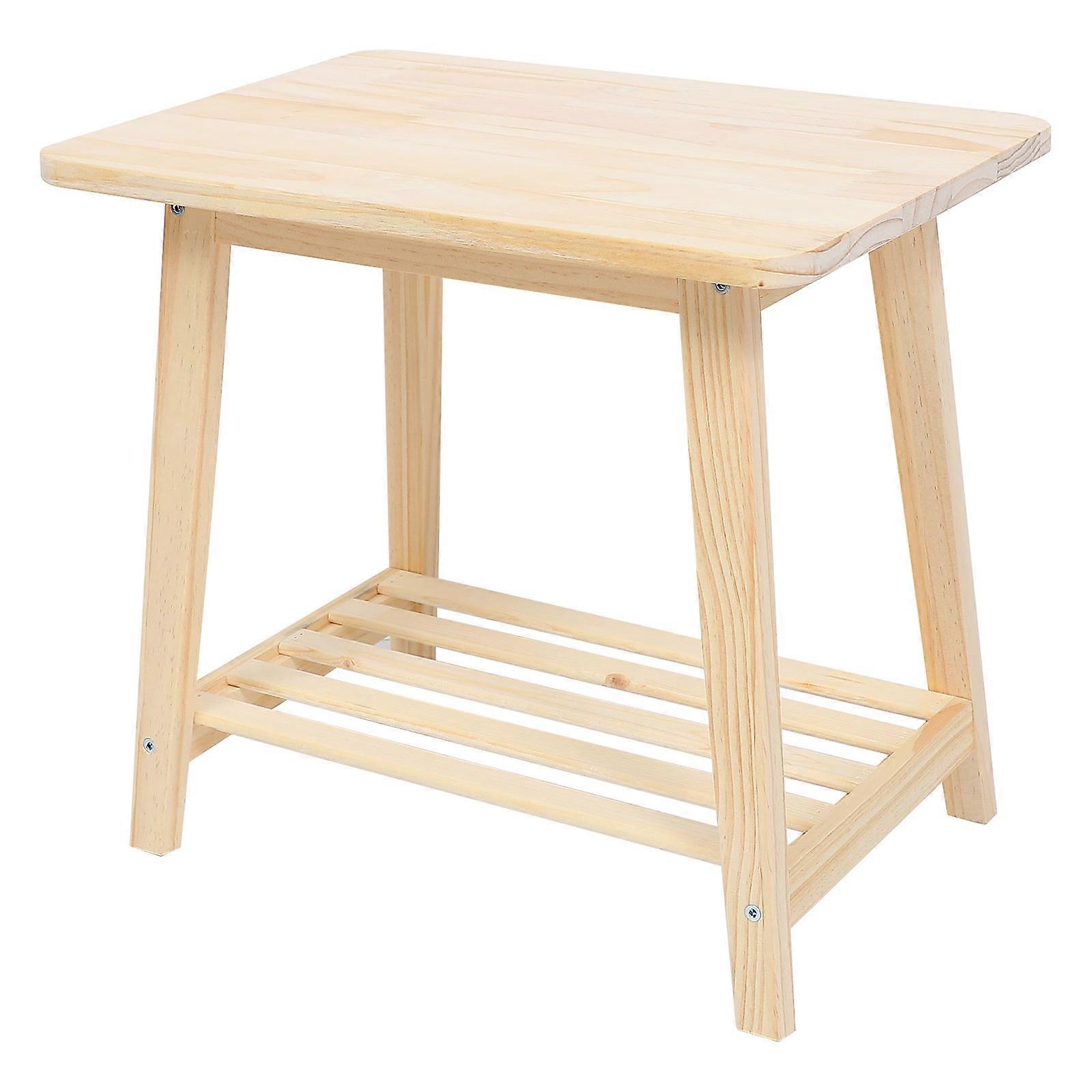 Bedside Table Small Coffee Table for Bedroom Balcony Wooden Beige Decorative Display 1Pcs