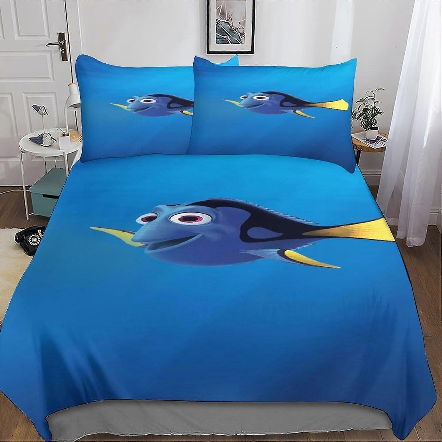 A48 Finding Nemo Duvet Cover Set 3D Bedding Set Finding Dory Comforter Cover Set Microfiber 3 Pieces Set Quilt Cover with Zipper Closure Soft Double B