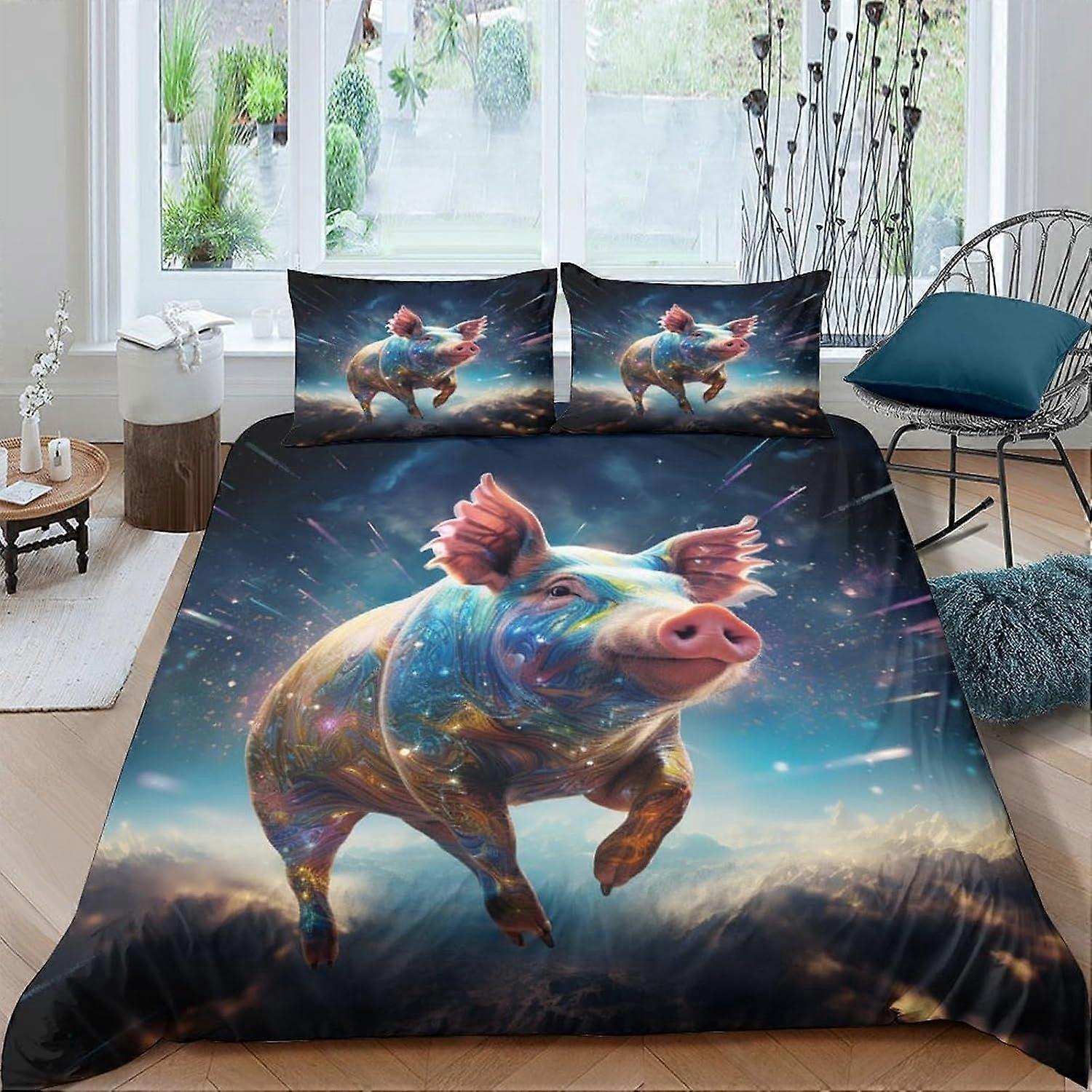 q151 Flying Pig Quilt Duvet Cover 3 Piece Set with Zipper Closure 3D Soft Bedding Bedding Sets Microfiber Bedding Double o151