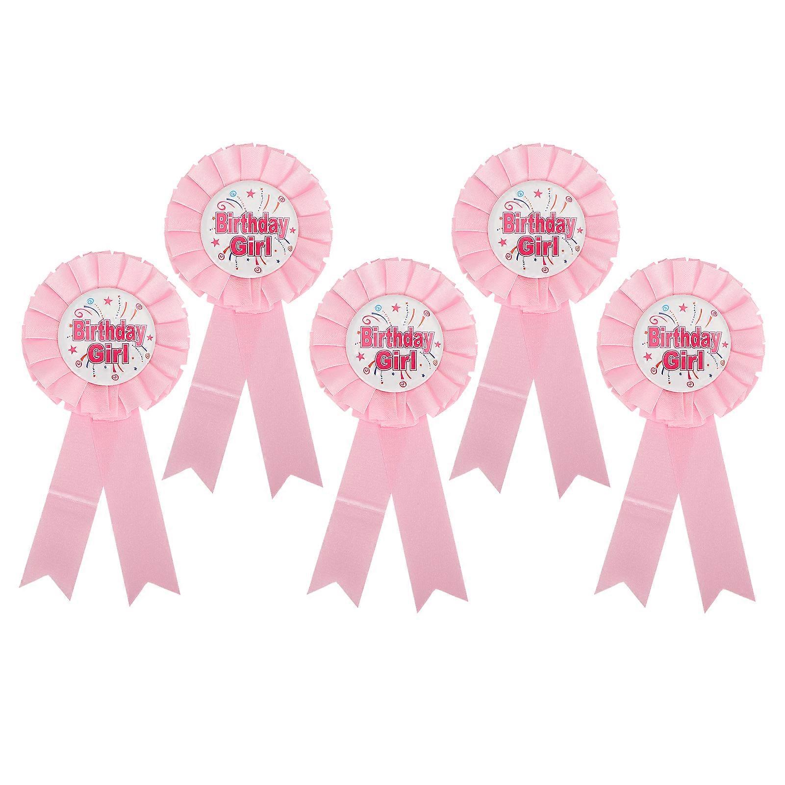 Lot de 5 broches avec ruban « Joyeux anniversaire » et rosette pour décoration de fête spéciale, rose
