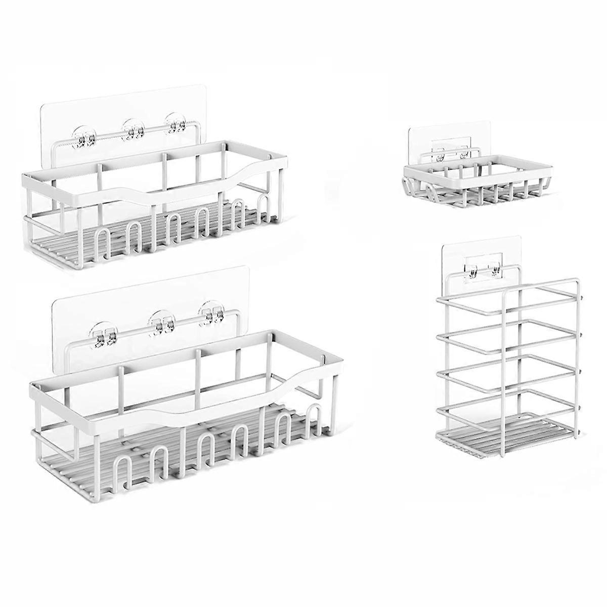 5-Pack of Rust- Stainless Steel Shower Racks Drill-Free Adhesive Bathroom Organizer Large-Capacity S