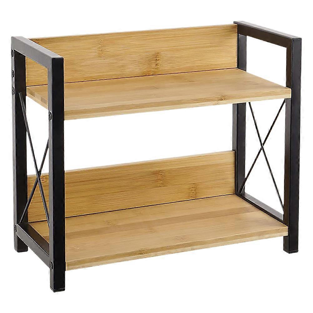 Microwave Shelf Coffee Bar Organizer Wooden Spice Storage For Kitchen Countertop Light Brown 30.00X26.50X15.70CM Space Saving 1Set