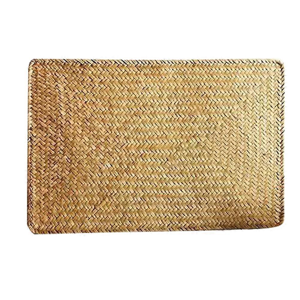 Rectangular Woven Placemat for Dining Table 2Pcs Khaki Cattail Mats