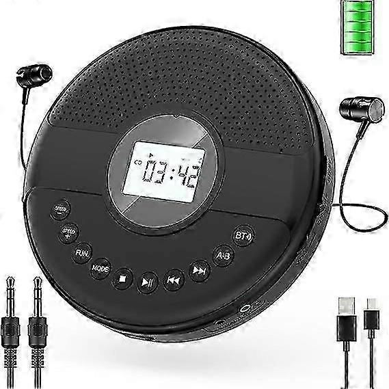 CD Player Portable with Bluetooth 1500mAh Rechargeable Personal CD Players with Speaker LCD Display Button with Light Anti-Skip Protection Walkman wit