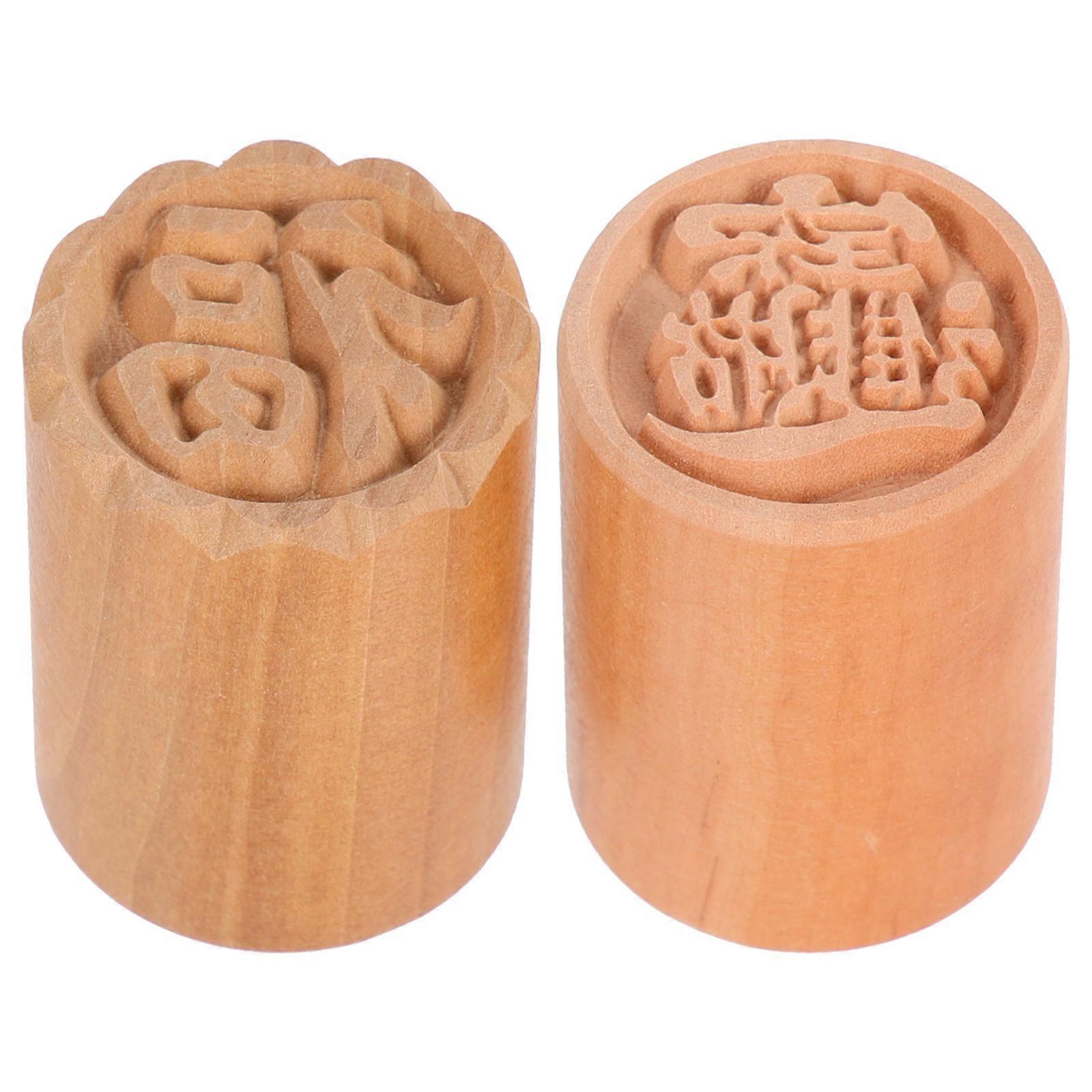 DIY Pattern Maker 2Pcs Wooden Cookie Stamp Baking Accessories For Home Users Featuring Khaki Color Designed For Traditional Baking