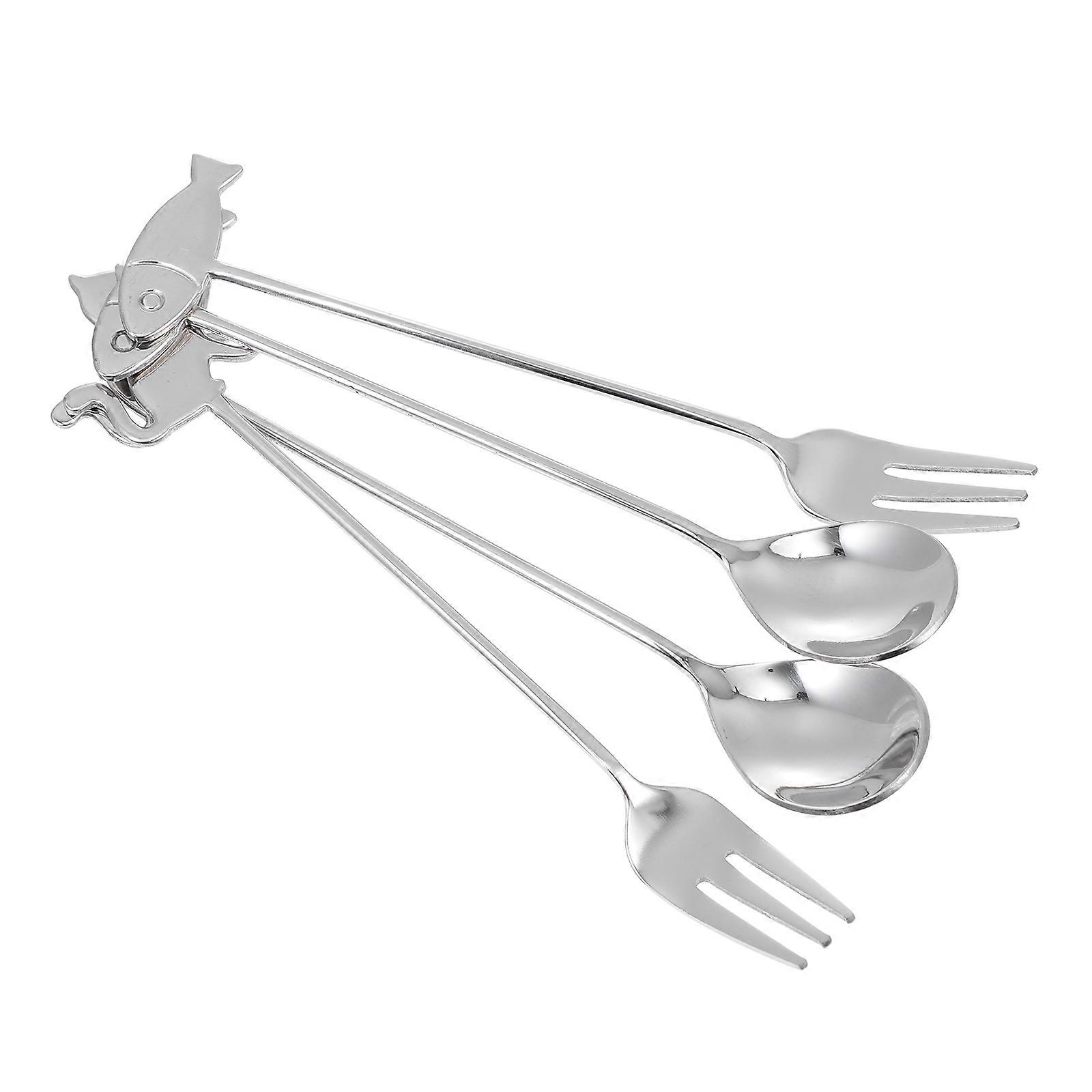 Rustproof Stainless Steel Mixing Spoons for Coffee 4Pcs Silver Stirring Spoons