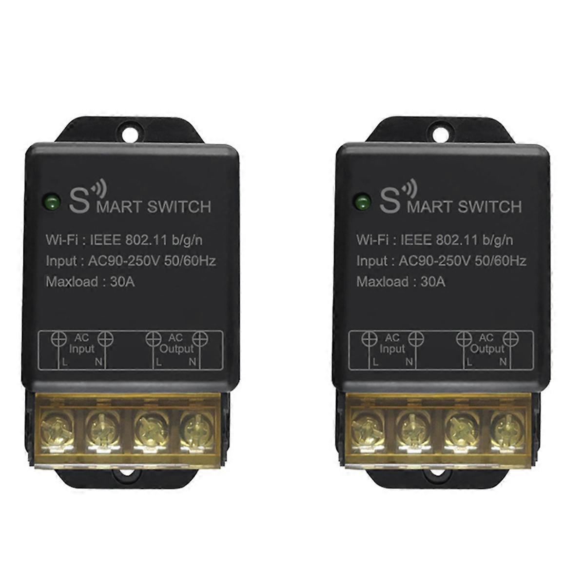 2X Home WiFi Switch 30A AC90-250V Wireless Remote Control on Off DIY Circuit Breaker Works with Home