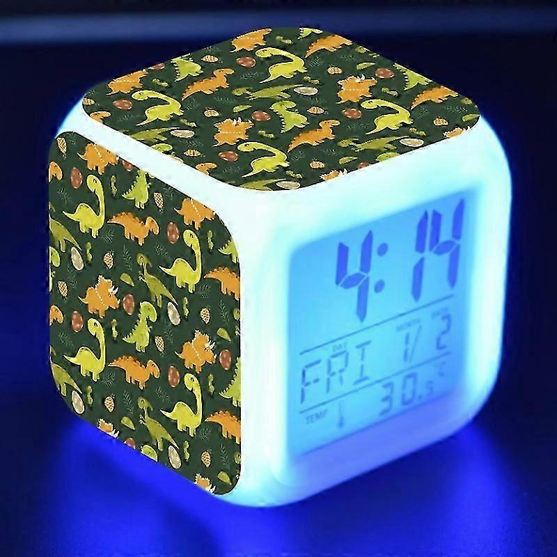 Alarm Clock for Kids, Boy Gifts (Cool Dinosaur), Digital Alarm Clocks, LED Night Glowing Cube LCD Clock with Light Children Wake Up Bedside Clock Birt
