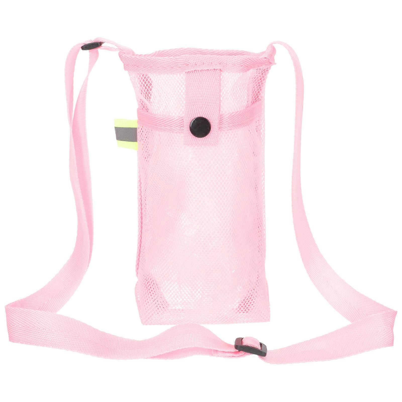 Vattenflaskväska Nylonnätbärare med rem för förvaring Rosa