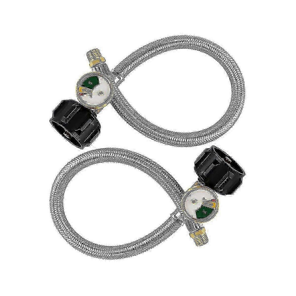 15 Inch RV Propane Hose Pigtail with Gauge for 5-40Lb Tanks - Stainless Braided Propane Hose Quick 25-26