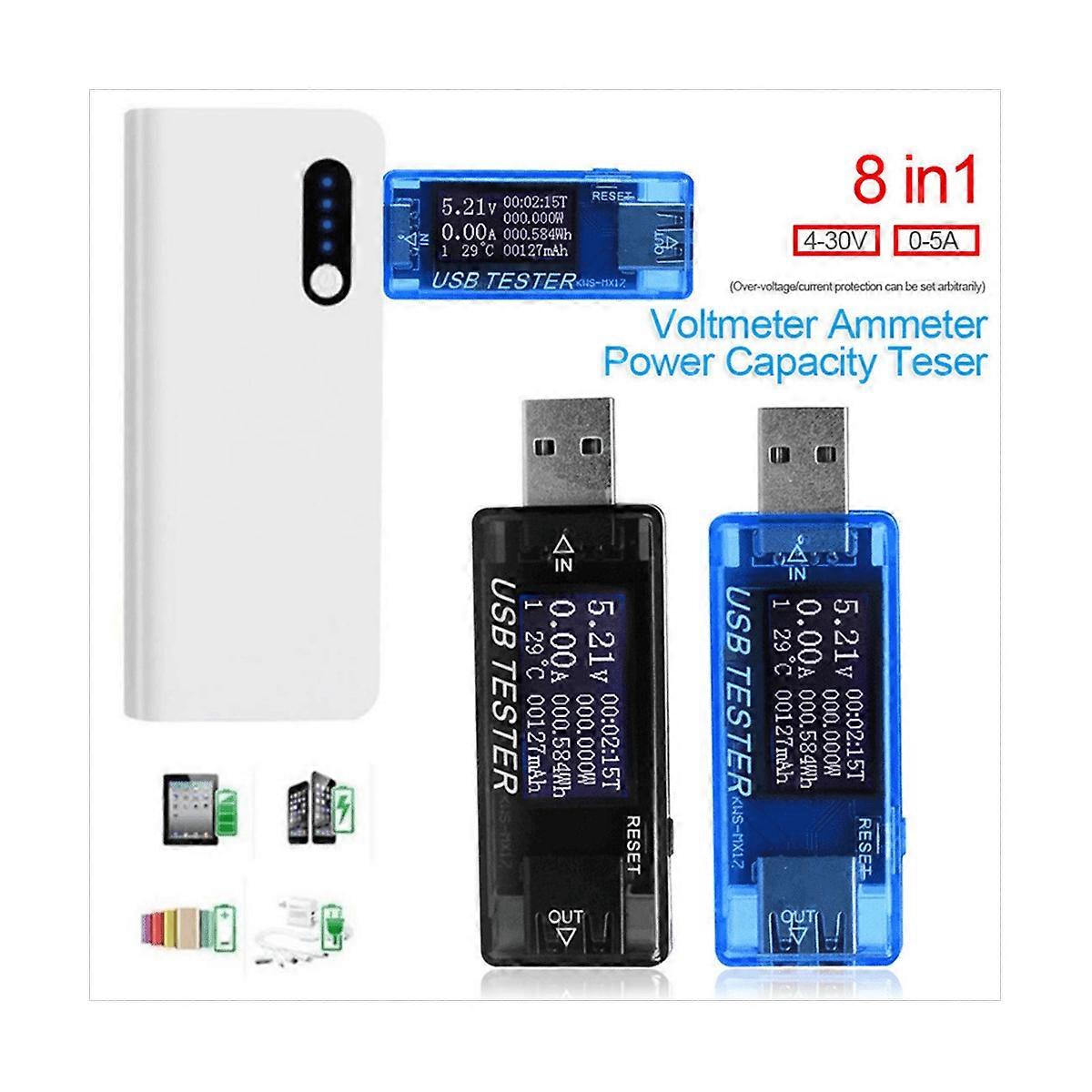 USB Tester DC Power Meter 4V-30V Digital Voltmeter Volt Meter Power Bank Wattmeter Voltage Tester Doctor Detector,Blue