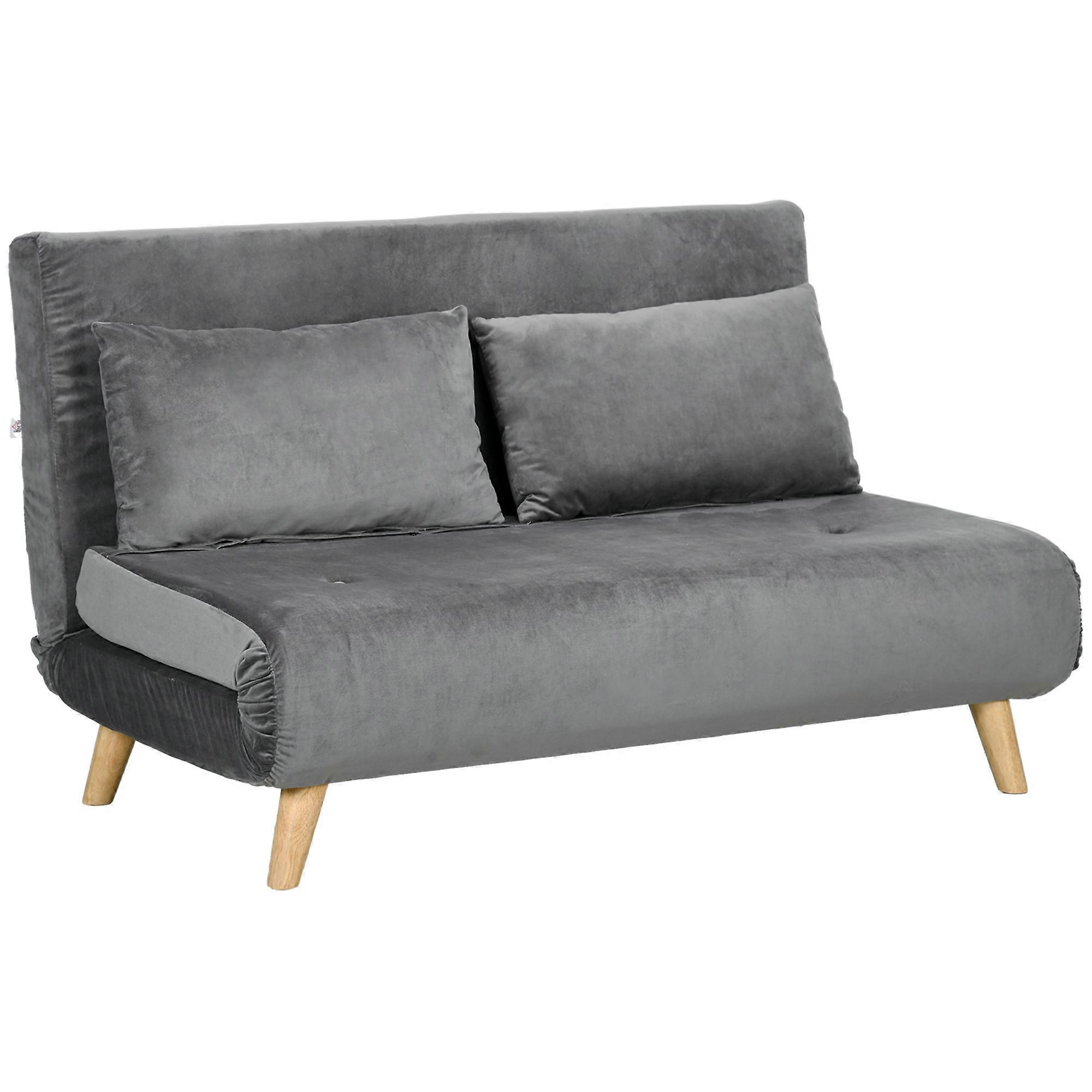 Gray HOMCOM 2-Seater Sofa Bed Adjustable Back Velvet Look