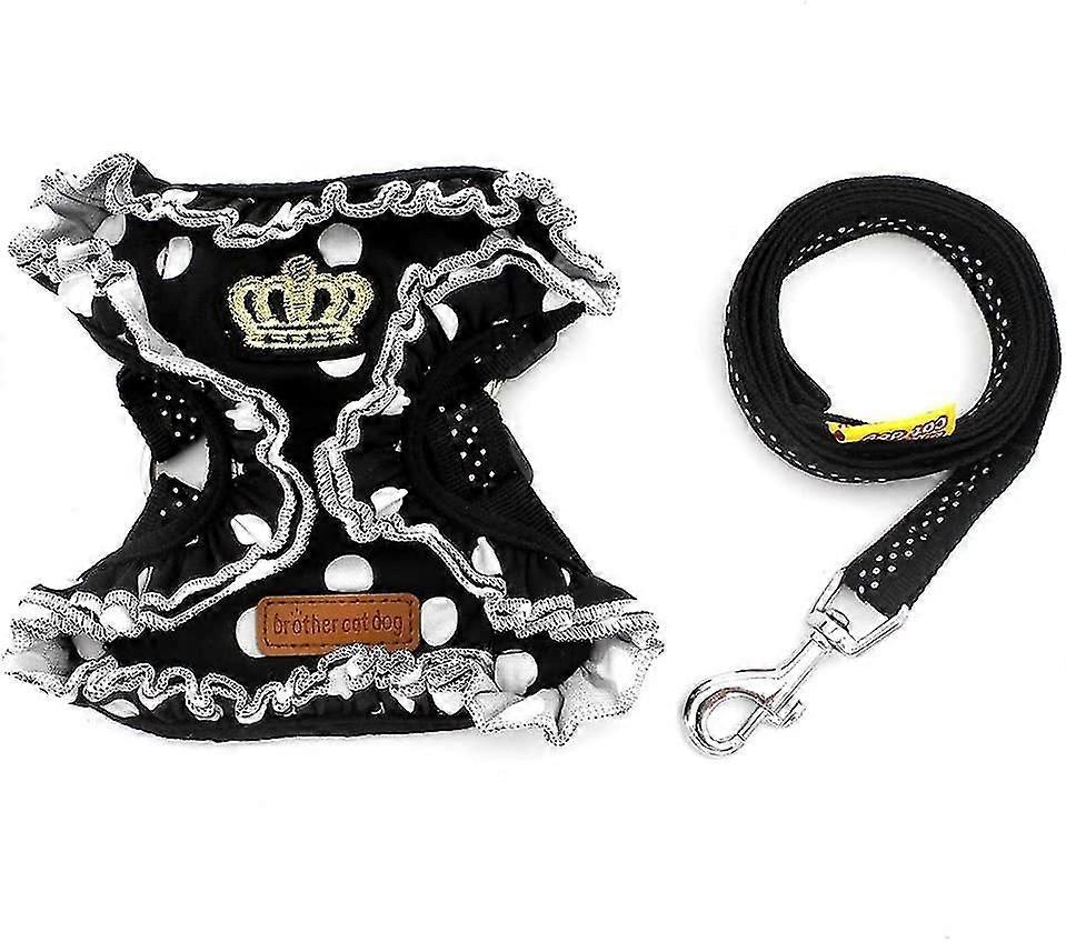 小型犬/猫ハーネスベストリーシュセットネットパディングのためのドットは、快適なステップハーネス、S、ブラックを引っ張ることはありません