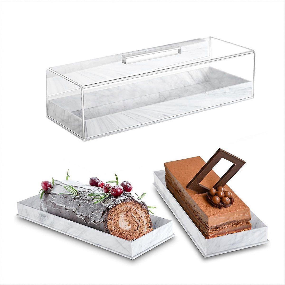 Rectangular Serving Tray with Lid Marbleized Grain Rectangular Cake Stand Acrylic Cake Holder Rectangle Pastry Display