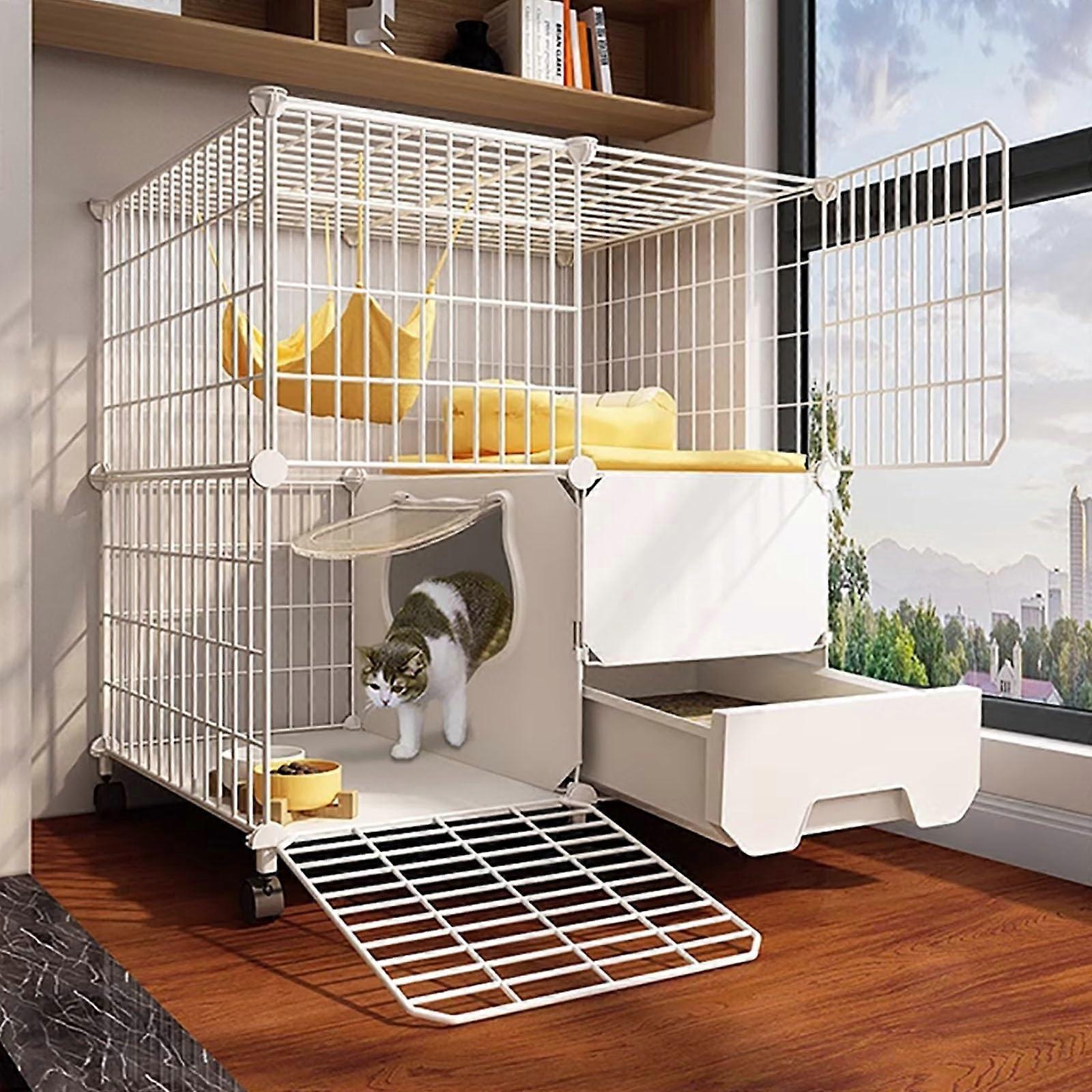 Cat Cages with Wheels, DIY Indoor Cat Playpen, DoubleLayer Platform, 20kg Load Capacity, Size 75x39x77cm, Color Pack 1