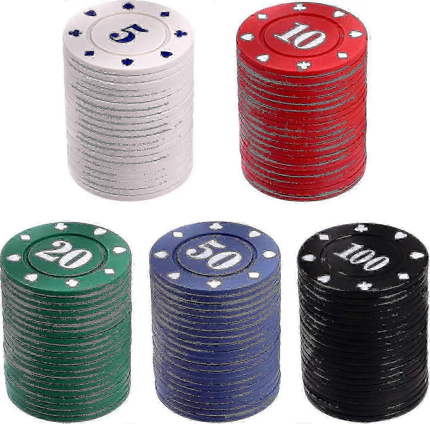 100pcs Poker Chips Set Poker Roulette Casino Chips Counting Counters With Value Coloured Game Chips Game Tokens For Math Learning Entertainment Part