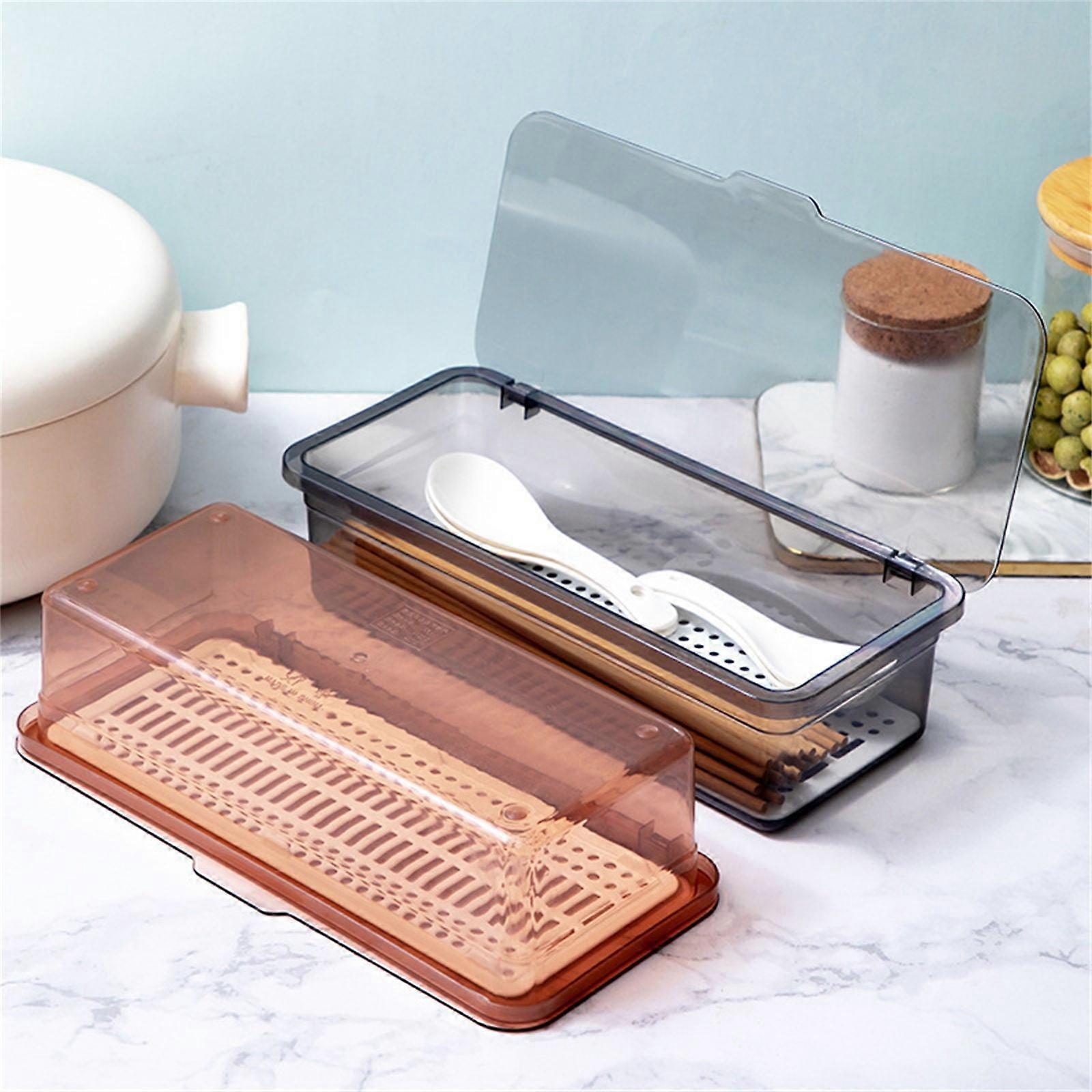 2 Pcs Flatware Plastic Trays With Lid Cutlery Organizer Silverware Countertop Storage Containers Boxes