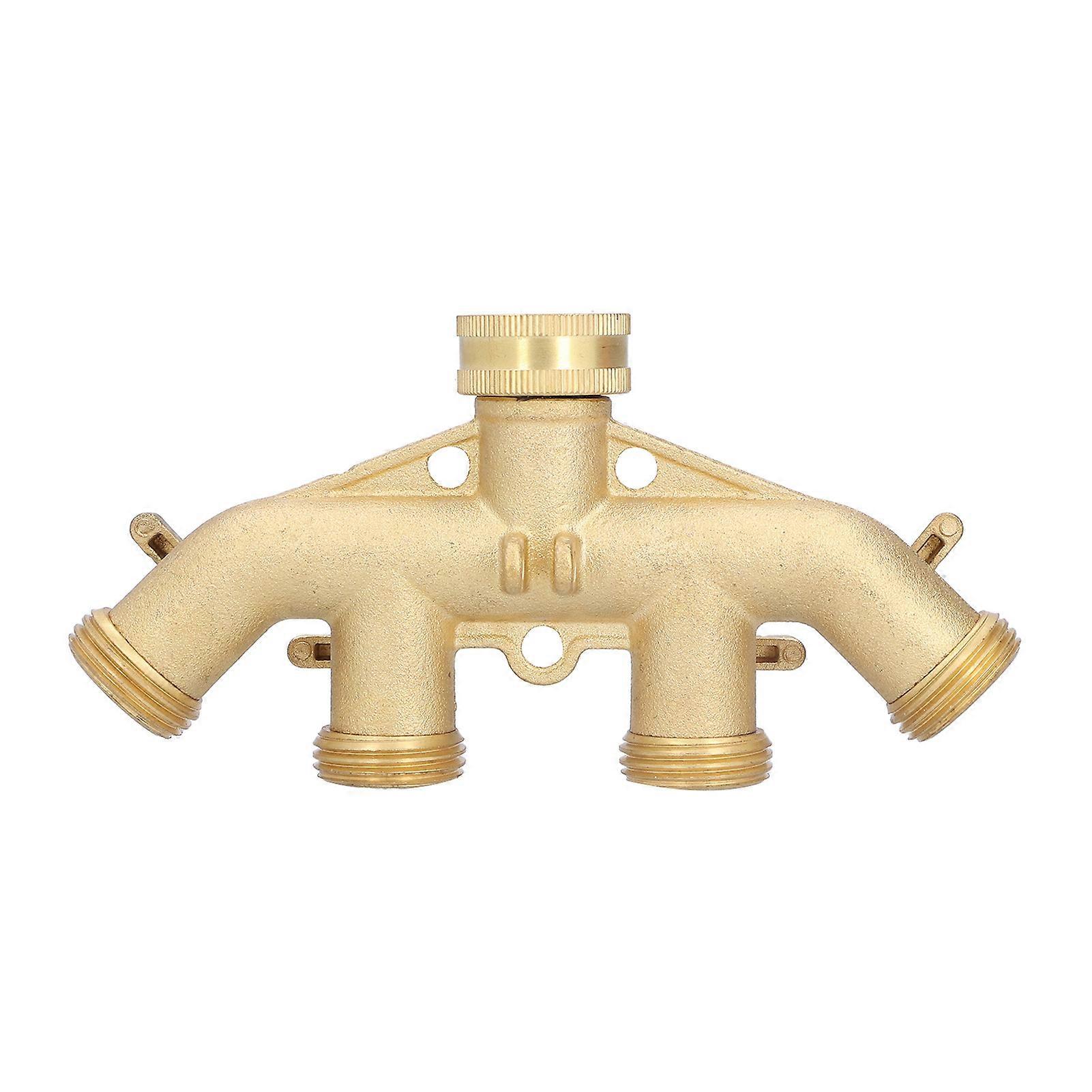 G3/4 4 Way Hose Splitter Brass Garden Hose Faucet Adapter Joint Connector Irrigation Accessory