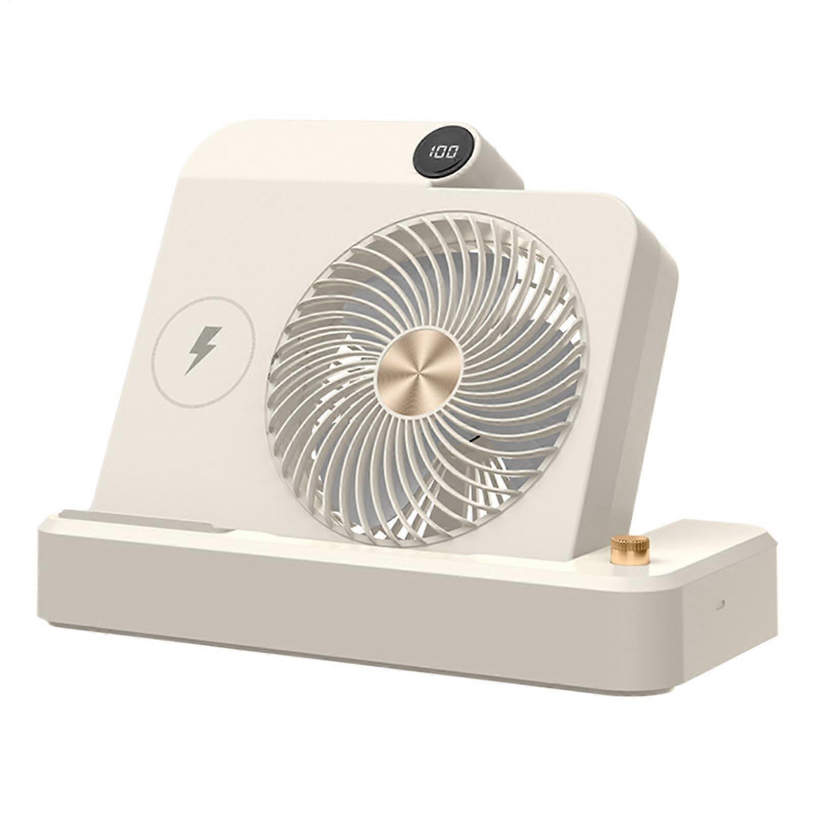 Table Fan Air Circulator With Wireless Charger, 100Speed Digital Display, Angled Base, Camping Cooling Device, Creamy