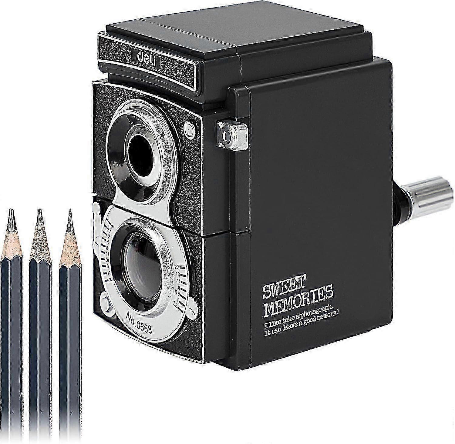 Retro Camera Design Manual Pencil Sharpener, Adjustable Blade Precision, Heavy Duty, Universality For 7-12 Mm Standard And Colored Pencils, 2025