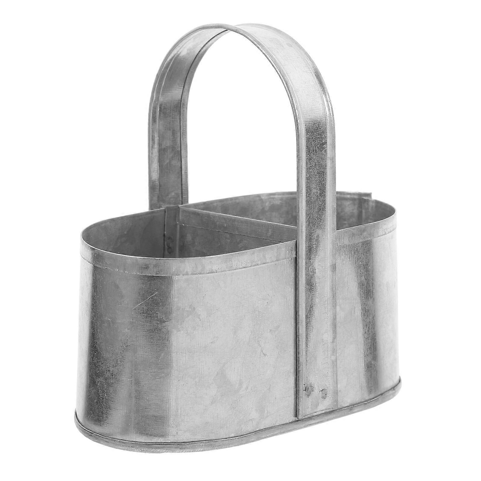 Iron Flower Basket with Handle Rustic Gardening Holder for Decor