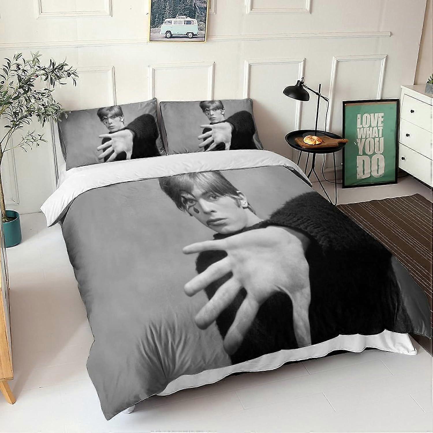 David Bowie Cama Edredom Capa Rock 'n' Roll Estampa Colcha de Cama Estampada para Crianças Cantor Adolescente Roupa de Cama Set com fronhas King