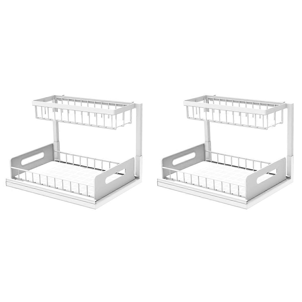 2 Tier Under Sink and Storage, Under Sink Organizer, Slide Out Pull Out Cabinet Organizer Shelf, Metal Sliding Drawer