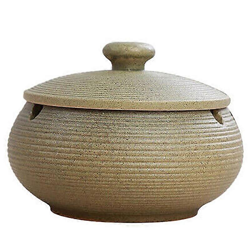 Ceramic Ashtray with Windproof Lid for Indoor Outdoor Use -Green