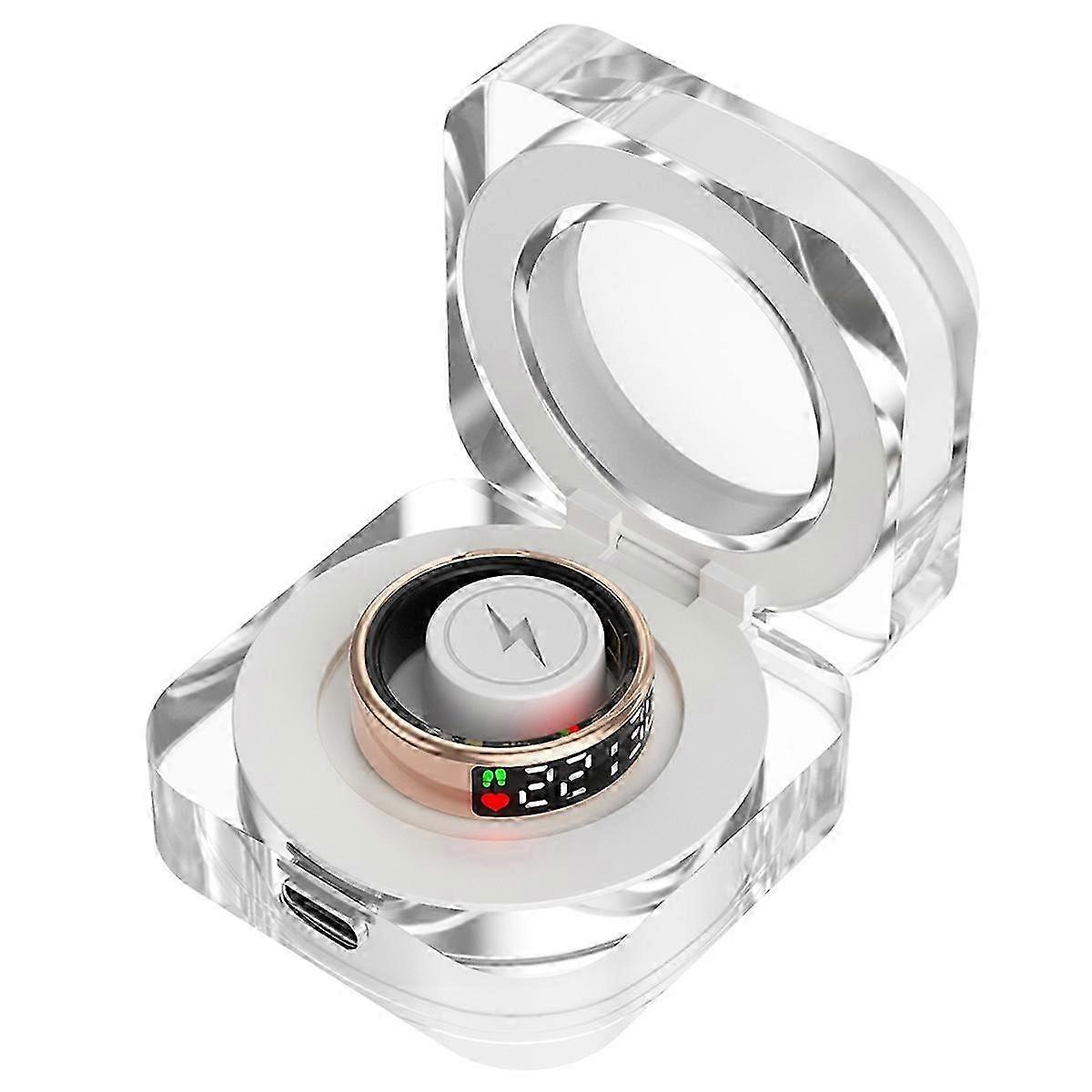 Smart Ring RS08 Heart Rate Health Monitor 5ATM Waterproof Multi SportMode Blood Oxygen Tracker with Charge Compartment,B hwy