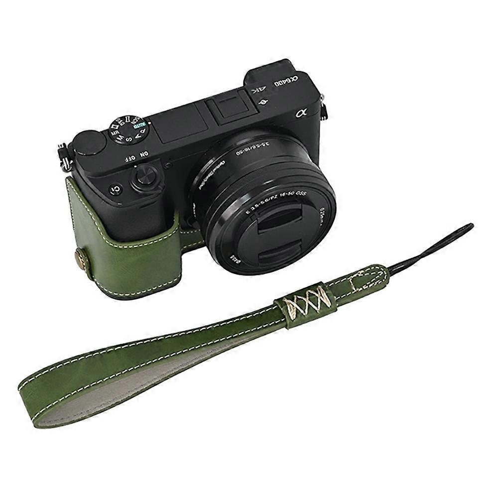 Kameraskydd för Sony A6400 A6300 A6100 A6000 Batteriöppning Design PU Läder Halvkropp Bottenfodral