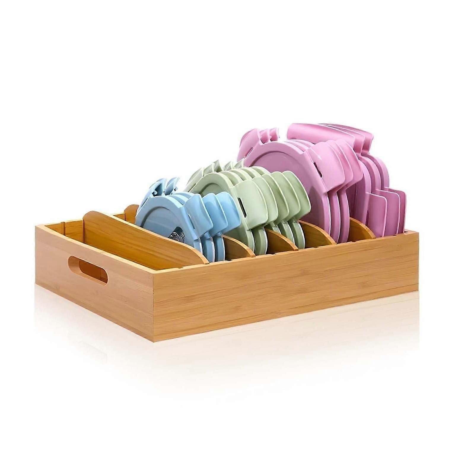 Adjustable Bamboo Kitchen Drawer Organizer for Container Lids with Dividers, 13 x 10.24 x 3.94 in