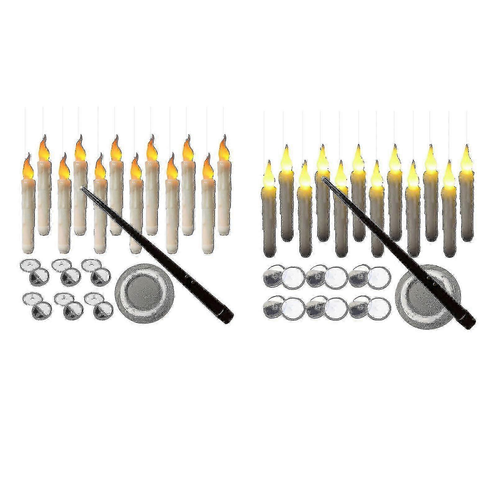 Floating Candles With Wand Remote Control, 12 Pack Led Flameless Flickering Stick Candles Battery Operated Harry Potter Floating Candles For Halloween