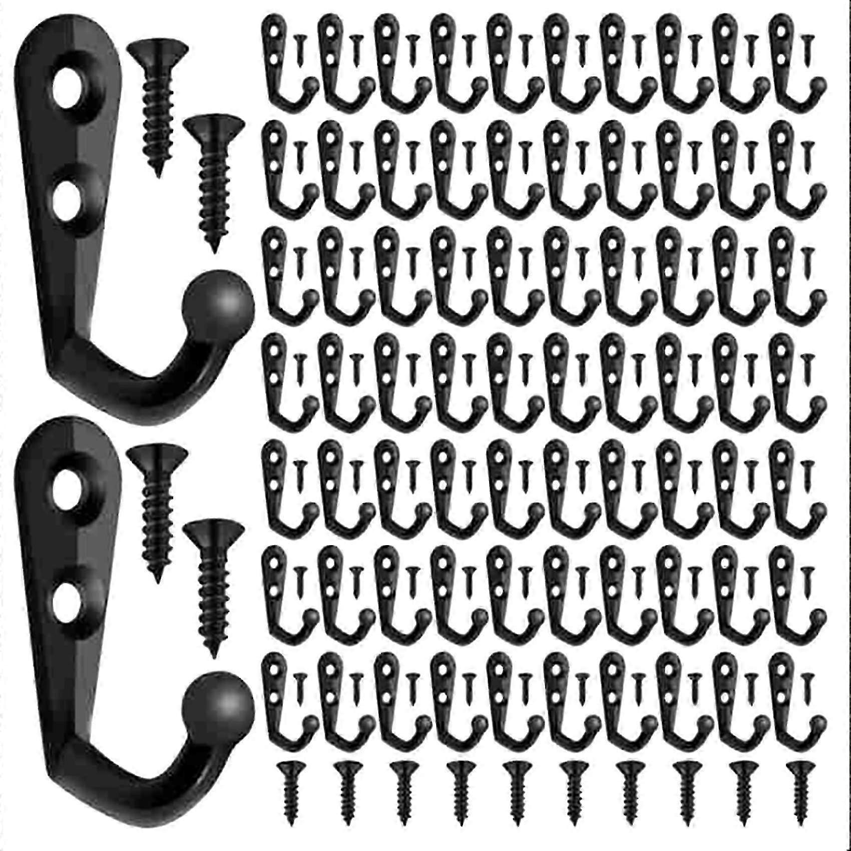 100 Pieces Double-Hole Wall Mounted Single Robe Hooks Coat Hooks with 210 Screws