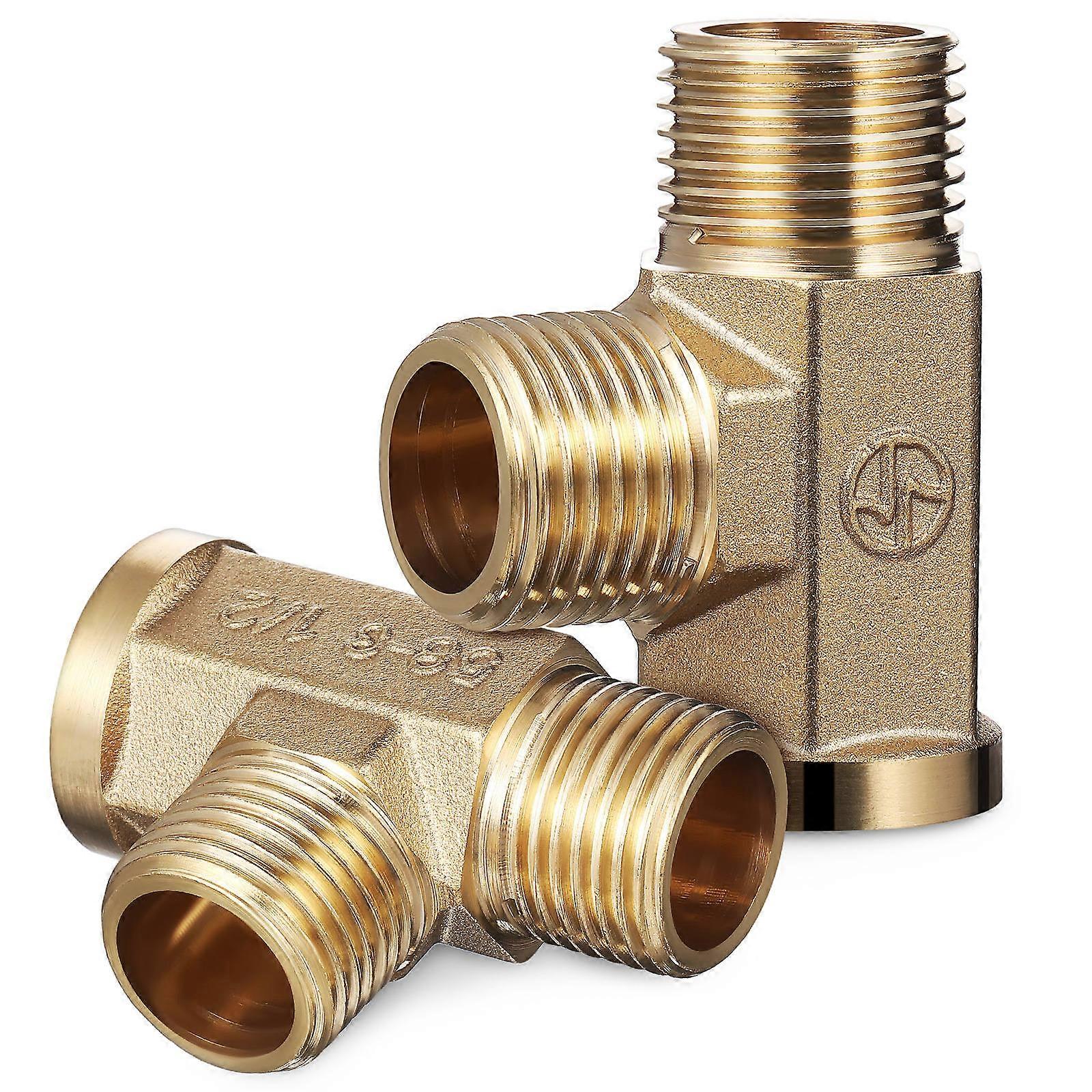 2Pcs Brass Hose Connector Fittings For Plumbing Applications With Tee Shape Design And No Leaks Functionality