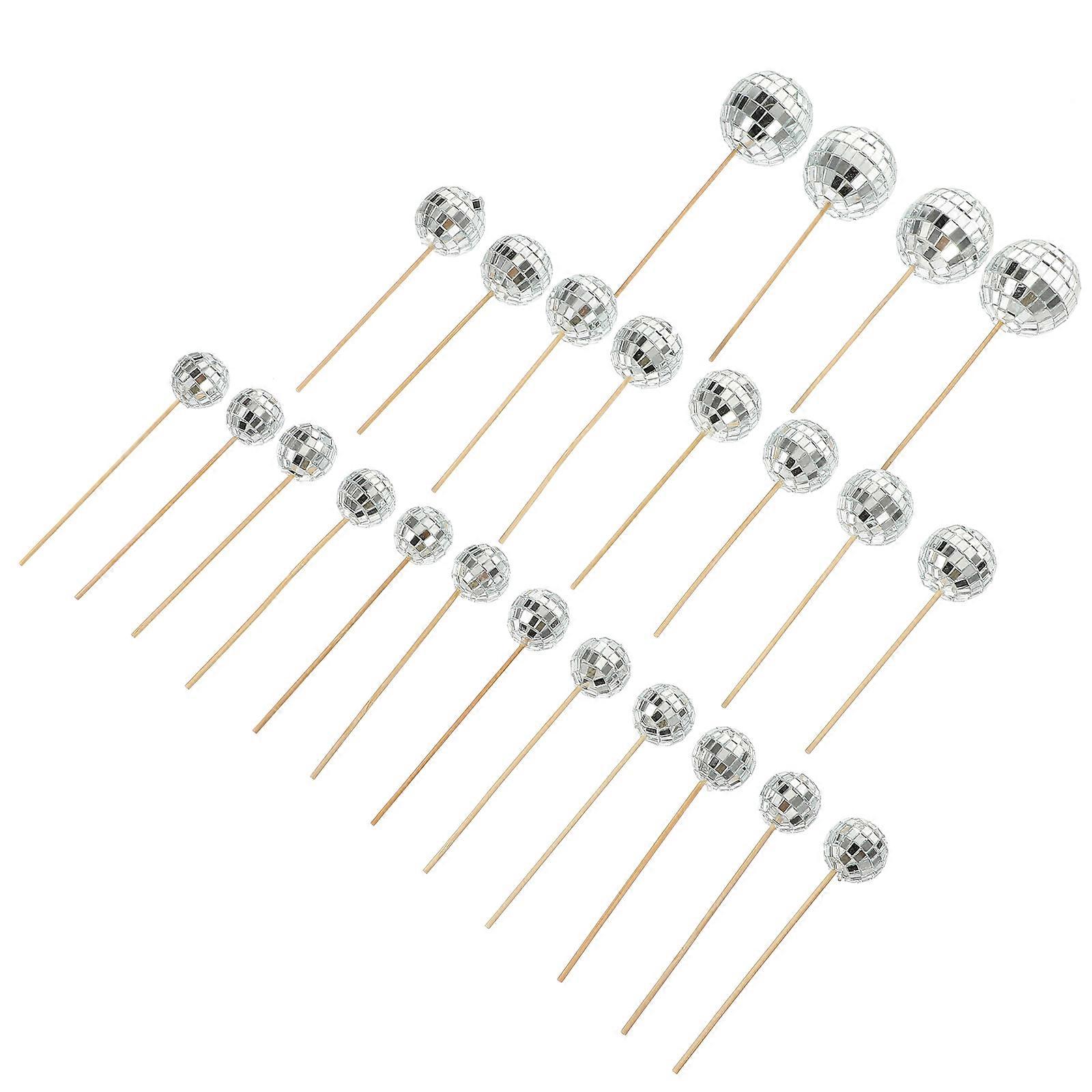 Masteelf 24pcs Disco Party Cake Inserts Ball Pick Ornament Decoration