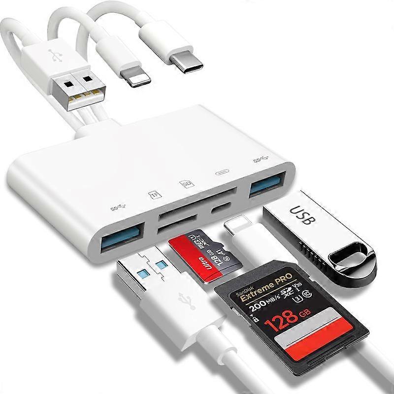 5-in-1 SD Card Reader for iPhone,USB C Lightning USB A Connector to SD/TF Card Reader & USB OTG Adapter for iPhone/iPad/PC/Android/Camera/US