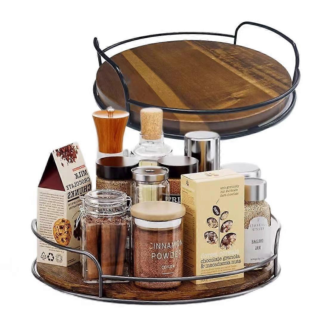 2 Pack Wooden Lazy Susan Organizer Turntable, 10'' and 9'', 360° Rotation for Kitchen Cabinet Pantry