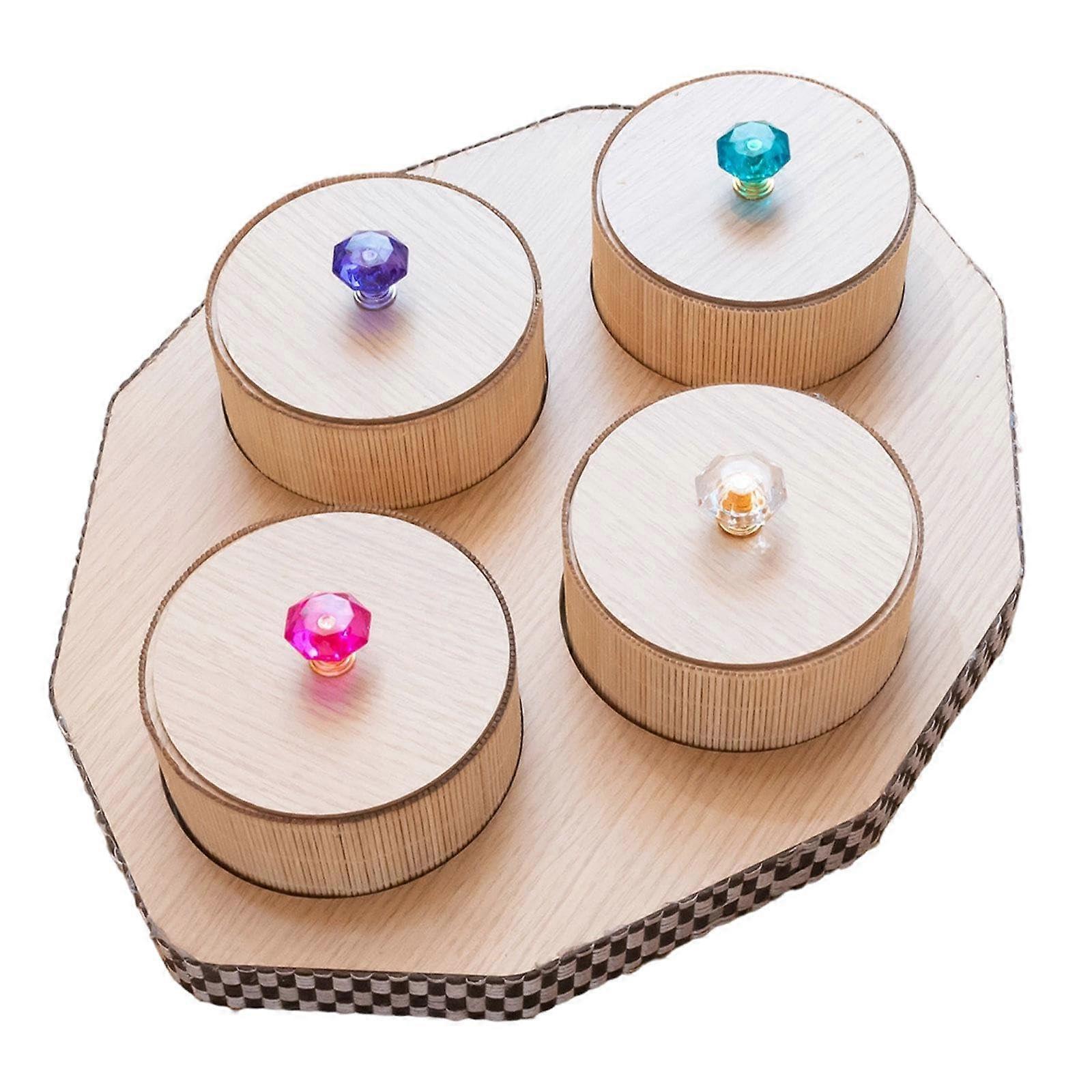 Wooden Snack Serving Tray with Lid, 4 Grid Dried Fruit and Nut Platter for Party or Kitchen