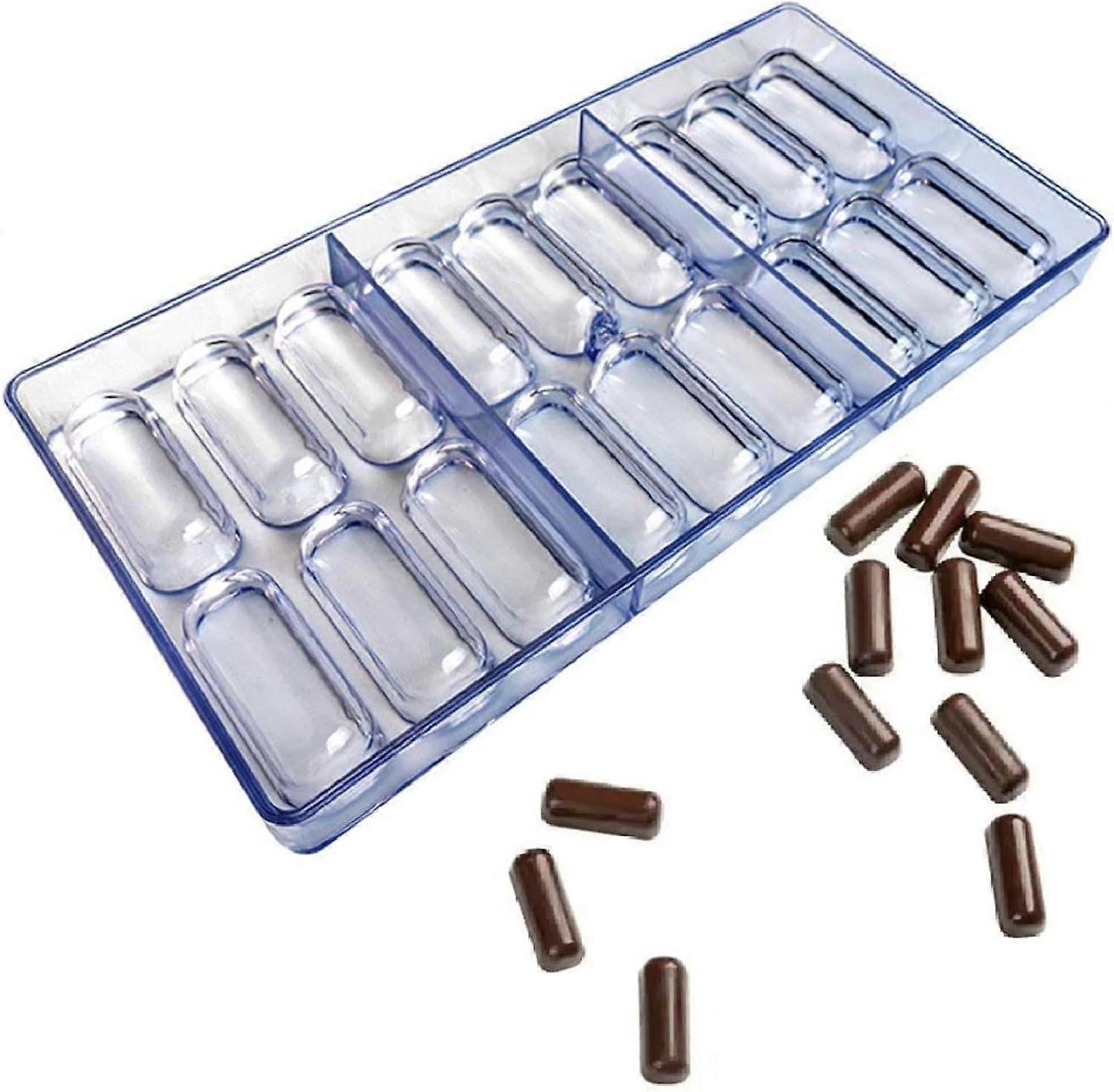 Chocolate Mold Tray with 18Well Oval Capsule Shape for DIY Candy and Truffle Making