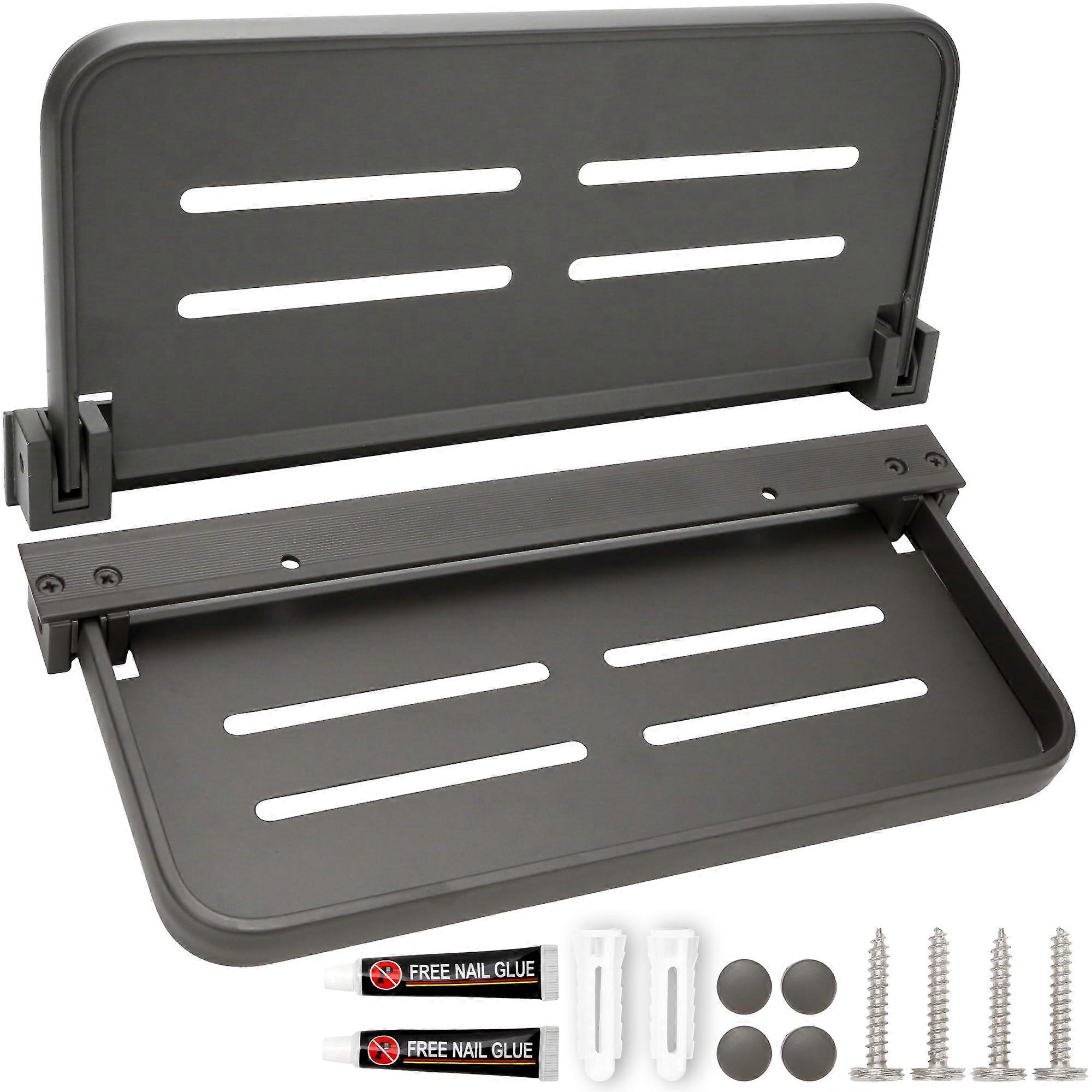 2 Pack RV Aluminum Wall Mounted Folding Shelf with Hooks, Space Saving Rust Proof Storage for Camper Kitchen Bathroom