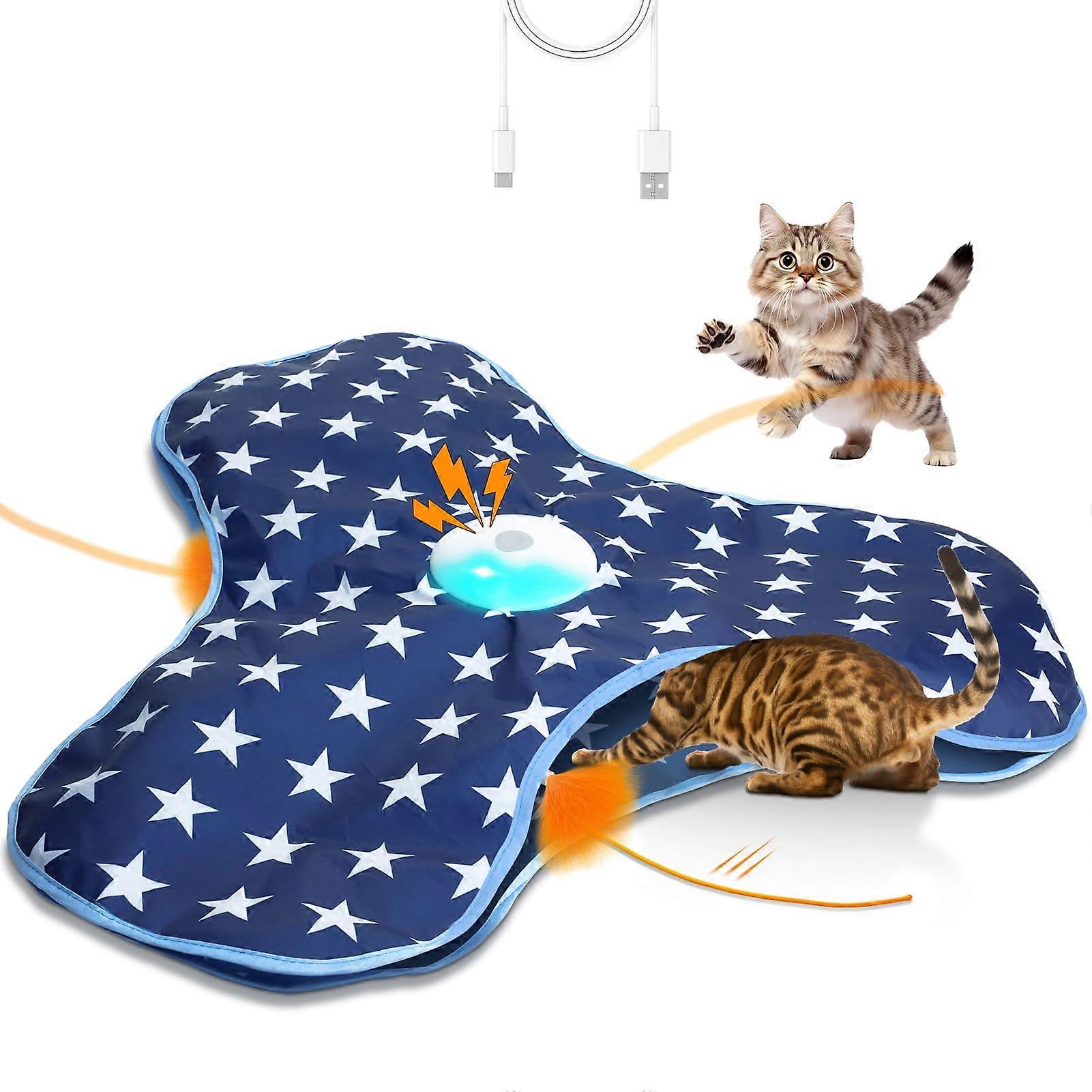 Interactive Motion Activated Cat Toy with Feather Wand, Rechargeable LED and Chirping Sound