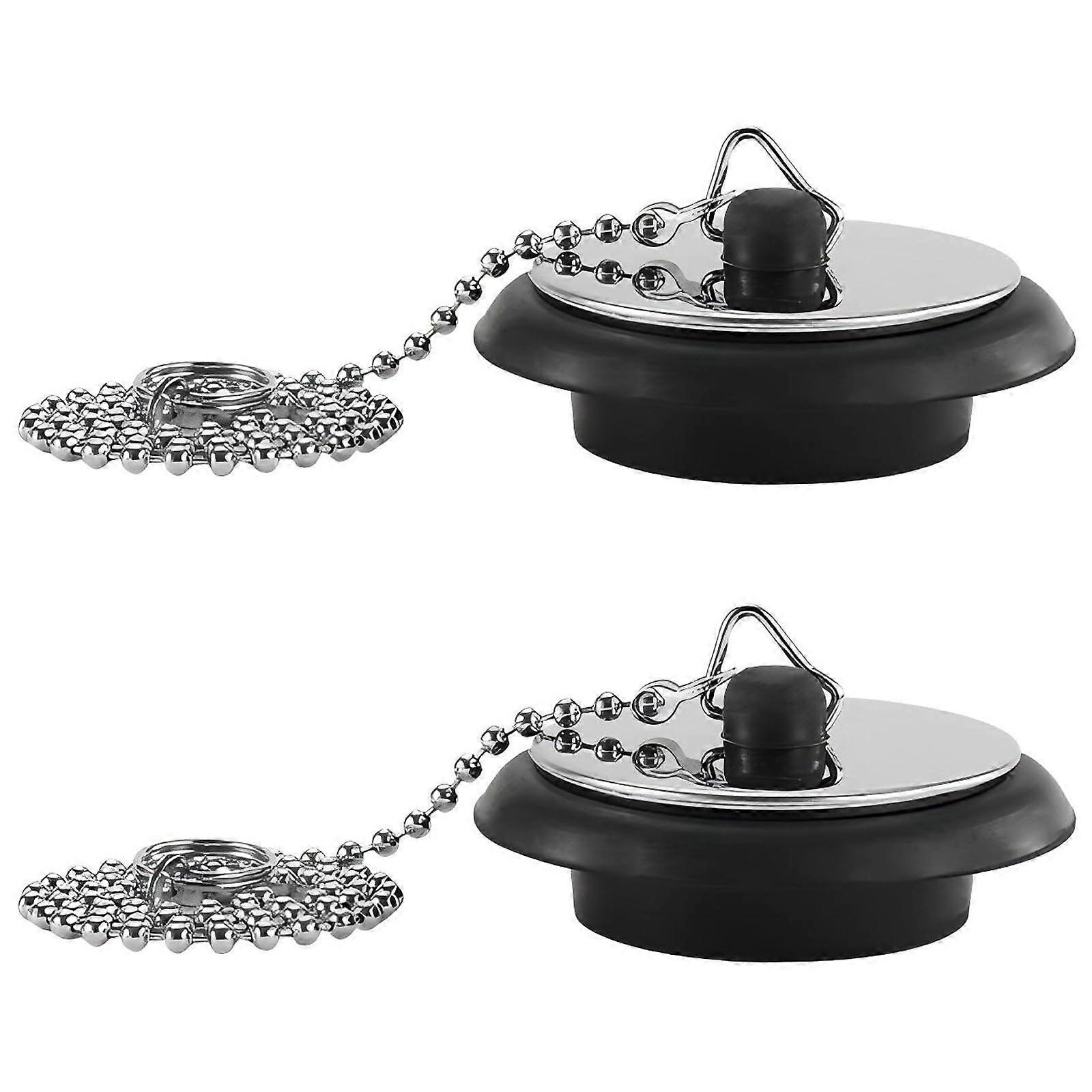2 Pack Universal Bath Plug Replacement with LeakProof Rubber Seal and Steel Chain 4245mm