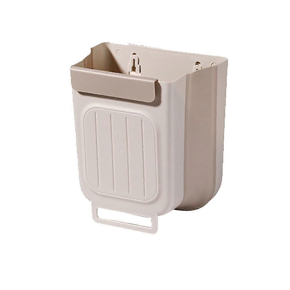 6L Hanging Trash Can with Foldable Structure, SpaceSaving for Kitchen Cabinet, RV, Office, Creamy White