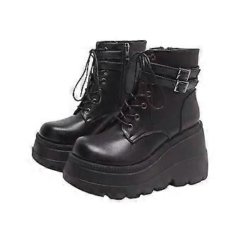 Platformstøvler til unge damer Retro flad bund lynlås sko Casual plus size slip on sko 8.5(41)