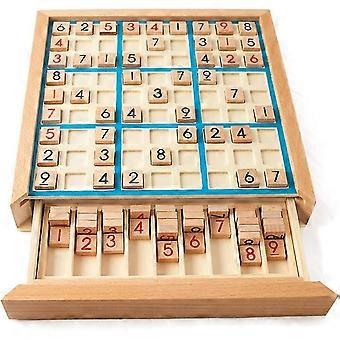 Lixada Wood Sudoku Puzzle Board Wood Sudoku Game Set With Drawer Math Brain Teaser Desktop Toy